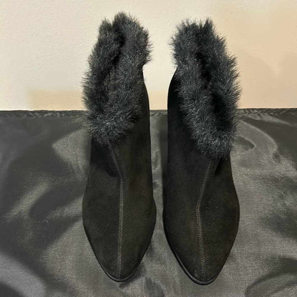 Aerosoles Black Suede Booties with Fur Trim BRAND NEW